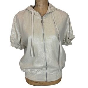Miss Lili 100% Linen Puff Sleeve Hooded Jacket Champagne Shimmer Plus Size 1X